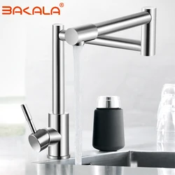 BAKALA 304 Stainless Steel Lead-Free Folding Kitchen Faucet 360-Degree Swivel Single Handle Nickel Sink Basin Taps
