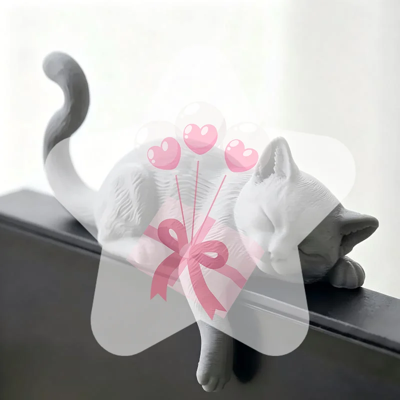 3D Printed Lazy Cat Monitor Edge Ornament Lightweight Kawaii Desk Topper for Office Dorm Creative Gift for Cat Fans