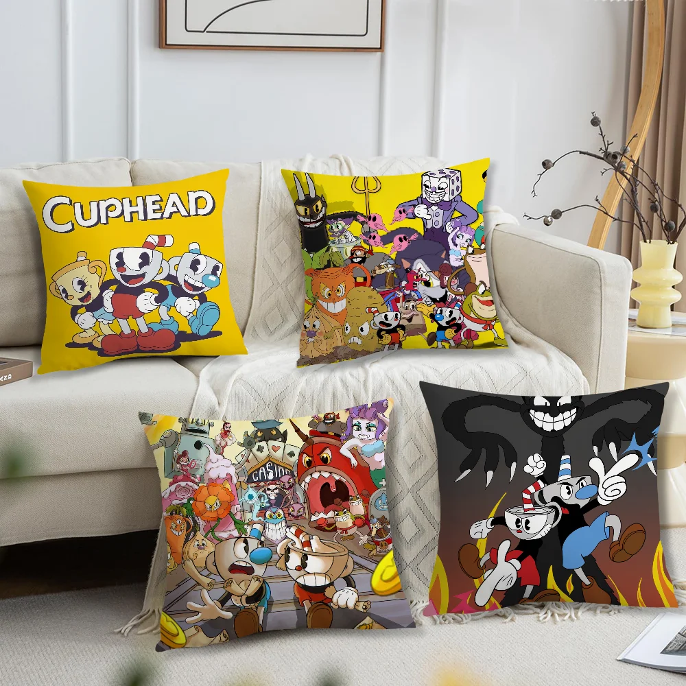 Classic Game Cuphead Cute Pillow Case Sofa Living Room Bedroom Headboard Backrest Cushion Square Cushion Nap Time