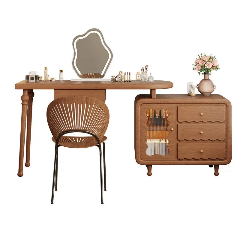 French dresser simple combination small apartment integrated, solid wood makeup table movable retractable storage bucket cabinet