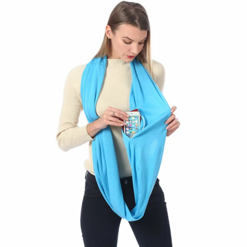 Men Women Ladies Circle Loop Scarf Thermal Active Infinity Scarf With Zip Pocket Bib Convertible Shawl Friend Gift