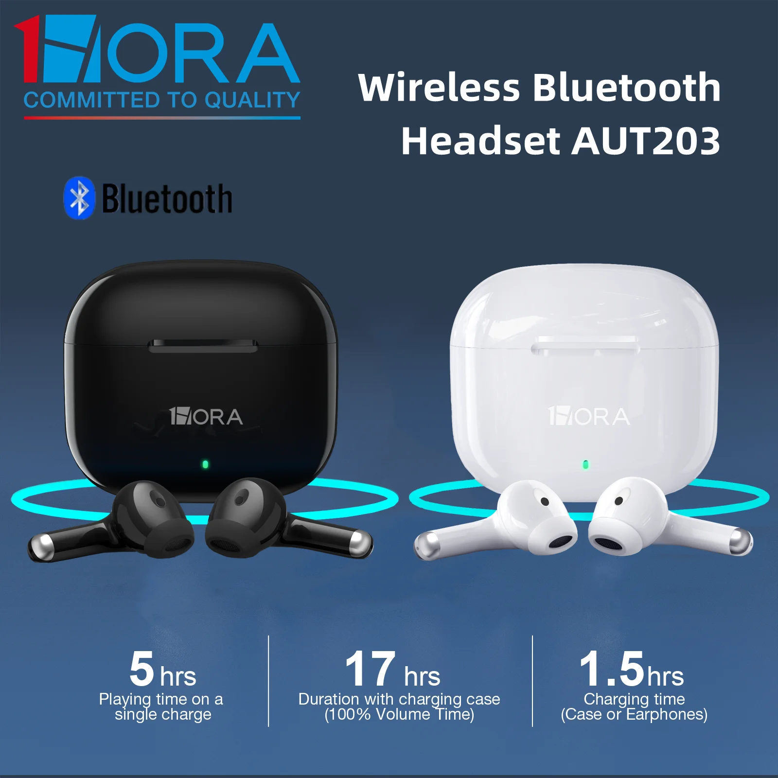 1HORA Wireless earphone AUT203 Bluetooth 5.3 Headsets Low power consumption Type-C Compatible with IOS/Android