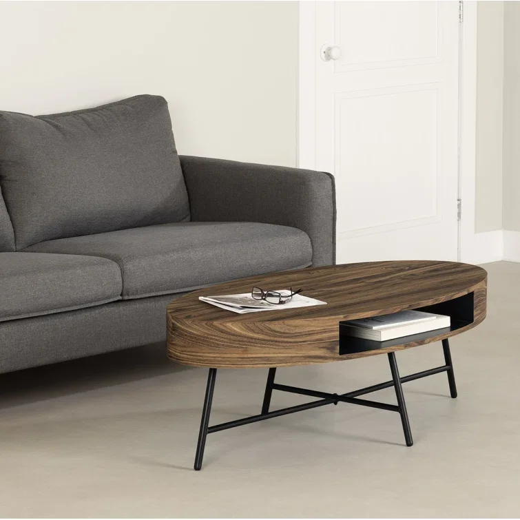 

Oval Coffee Table for Living Room Storage End Table with An Open Compartment Cut Under The Surface Home Office Center Table