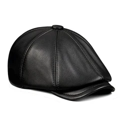 Men Street Bonnet Real Leather Beret Male Thin Hats 55-62cm Brown Forward Cap Leisure Duckbill Casquette Cowhide