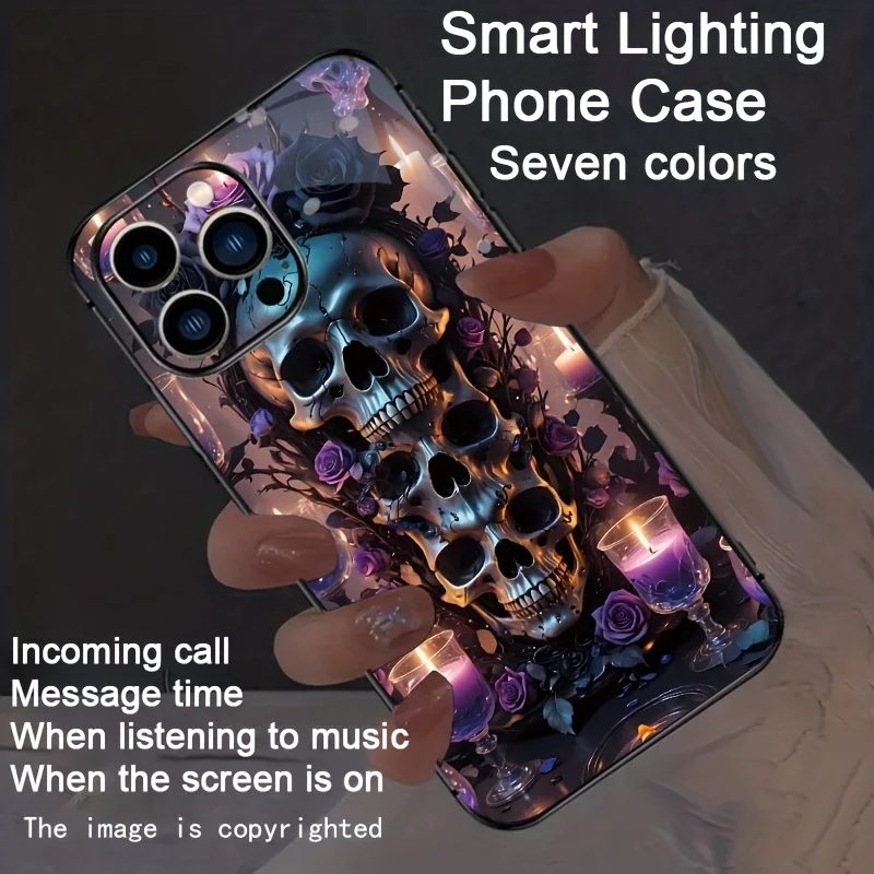 Skeleton Purple Rose Colorful Intelligent Voice Controlled Luminous Phone Case For iPhone 18 Duo 17 16 15 Pro Max 14 Plus 13 12