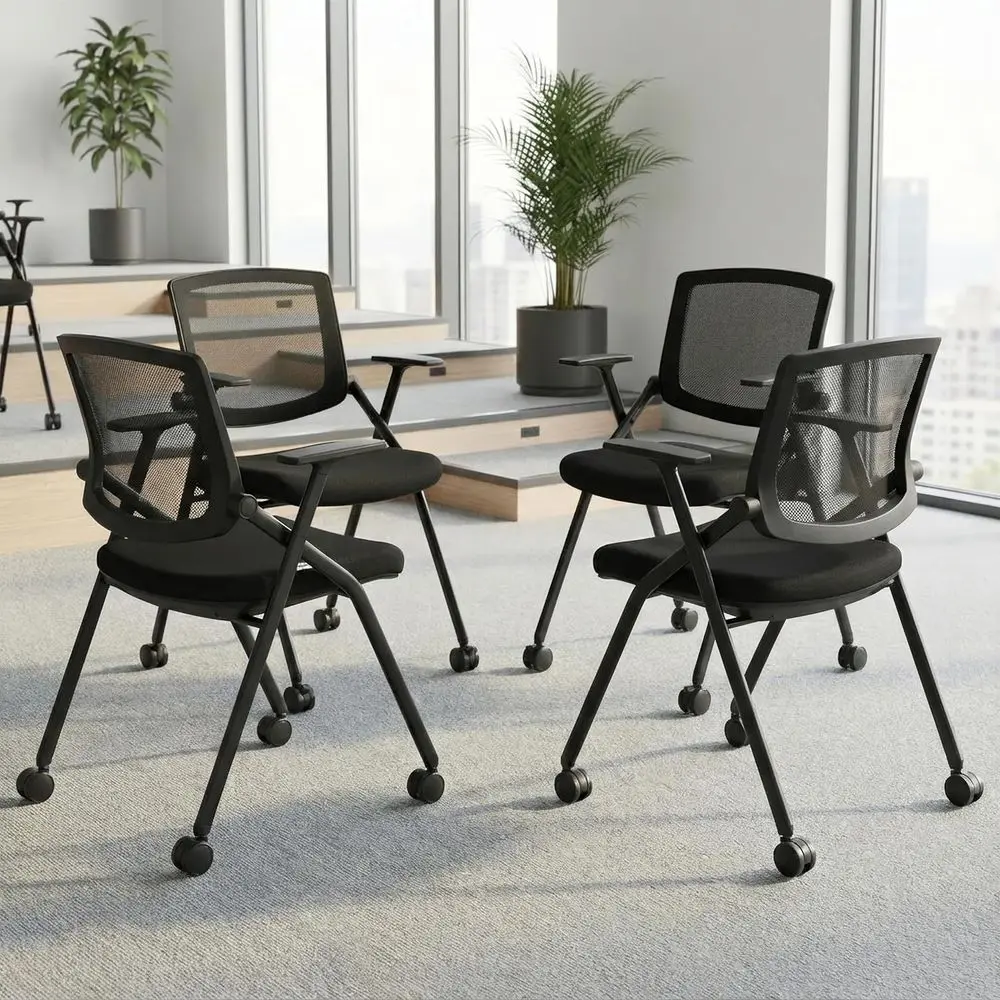 

Stackable Conference Room Chairs with Wheels, Paddle, Ergonomic Mesh Back and Arms for Meetings, Training, and Home Office Use (