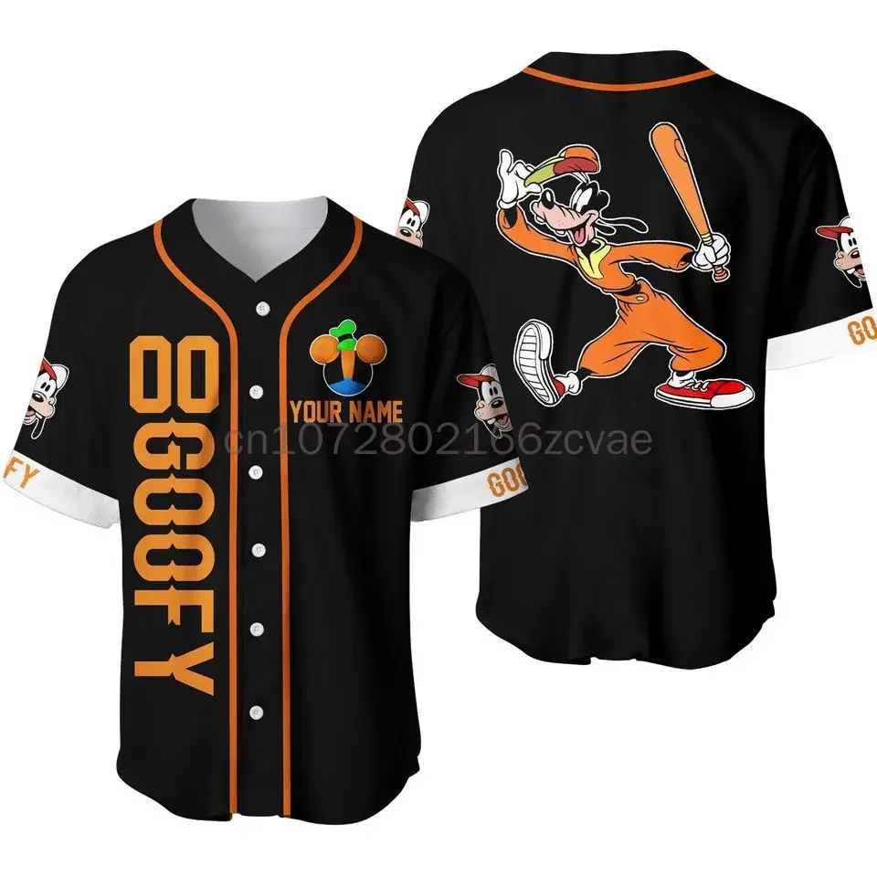 Goofy Baseball Jersey Mens Women Custom Name Summer Short Sleeve Baseball Jersey Disney Baseball Uniform Casual Sports Shirt