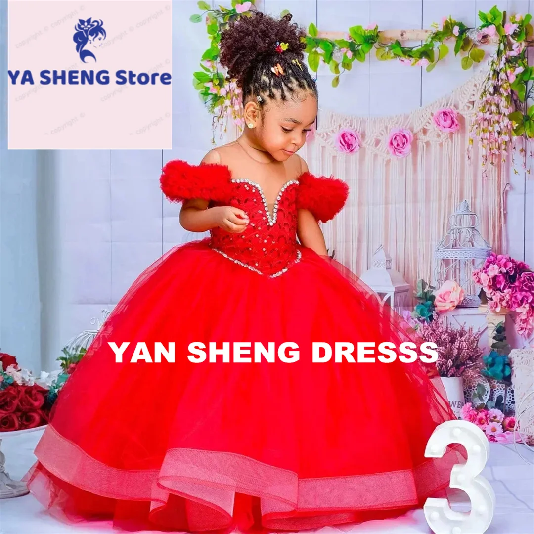 تخصيص شير الرقبة مطوي الكشكشة المتدرج تول الترتر الكرة زهرة فتاة فستان العباءات لحفل زفاف الاطفال عيد ميلاد أول بالتواصل