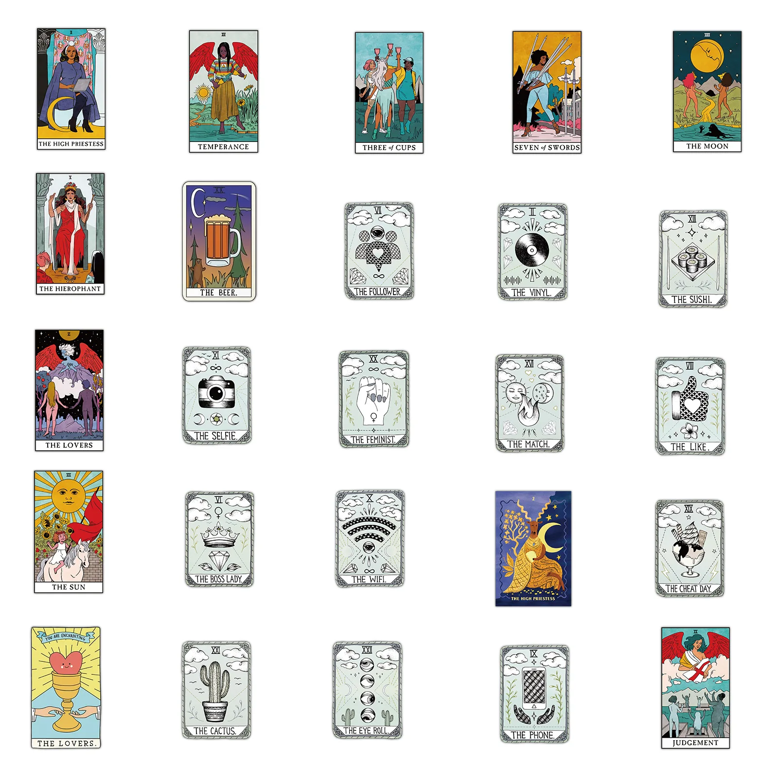 Pegatinas de cartas de Tarot Retro de dibujos animados, calcomanías de grafiti estéticas, impermeables, para equipaje, monopatín, cuaderno, coche, 10/30/50 piezas