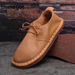 Round Toe Flat Bottom Leather Men Shoes Handmade Comfortable Soft Leather Soft Bottom Shoes All-Match Casual Men's Leather Shoes