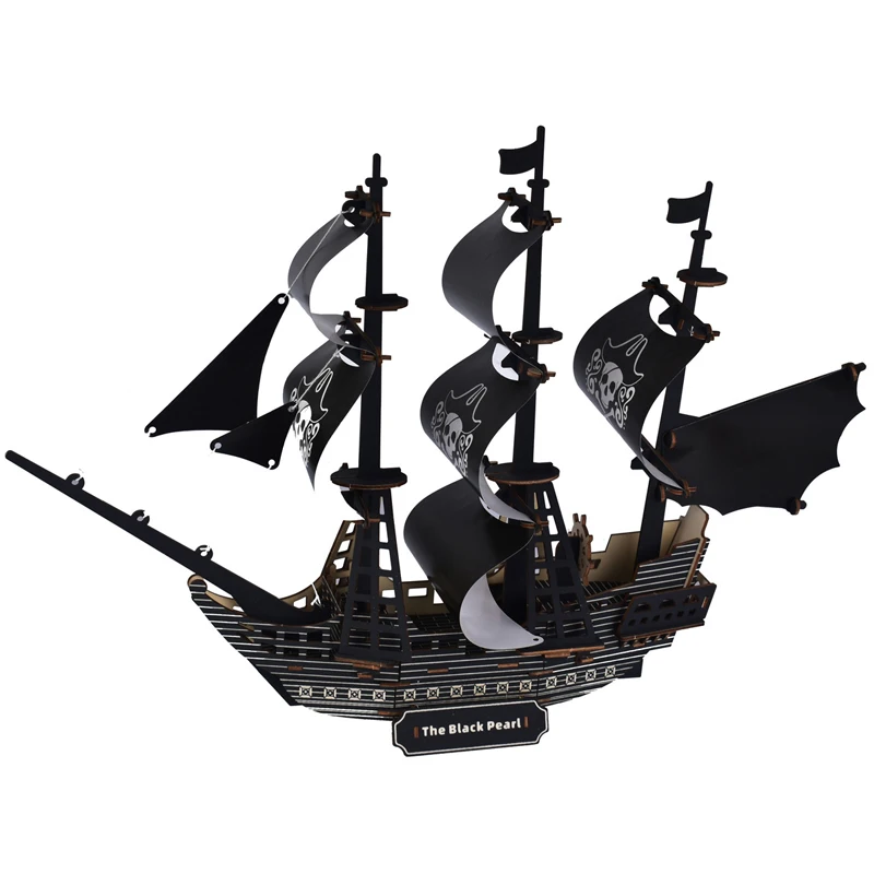 3D Wooden Puzzle Pirates Of The Caribbean Ship Revenge Warship The Black Pearl Sailboat Jigsaw DIY Assembly Toys For Children