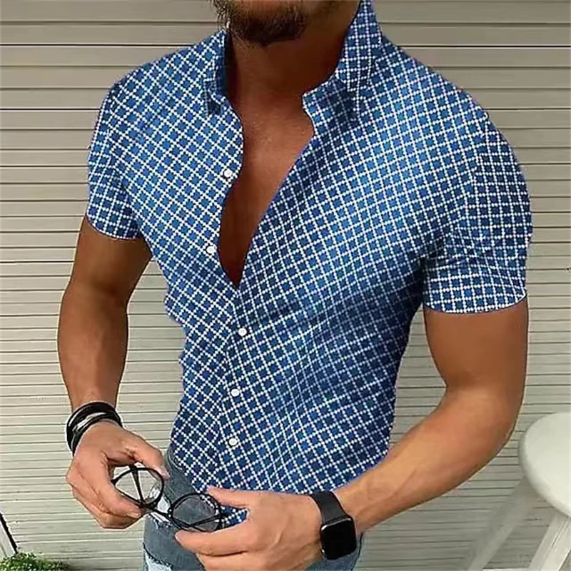 New men\'s shirt summer men\'s high quality solid retro plaid shirt fashion casual luxury printed shirt short sleeve xs-6xl