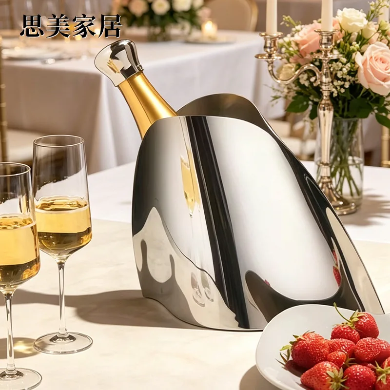 Stainless steel champagne ice bucket model room hotel storage bucket ornament home living room table decoration