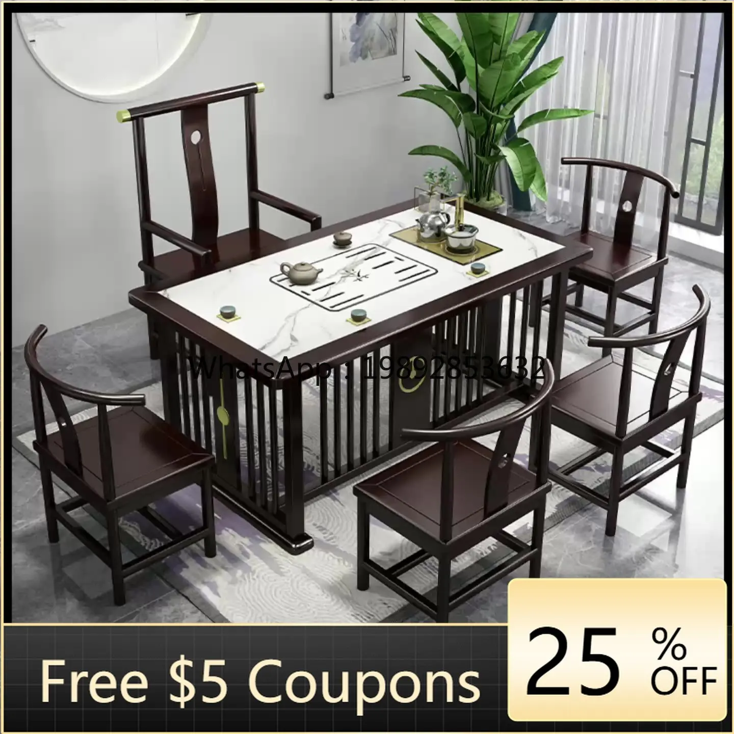 

LYY Solid Wood Tea Table Set Integrated Office Home Kung Fu and Chair Set New Chinese Style Tea Brewing Table Set