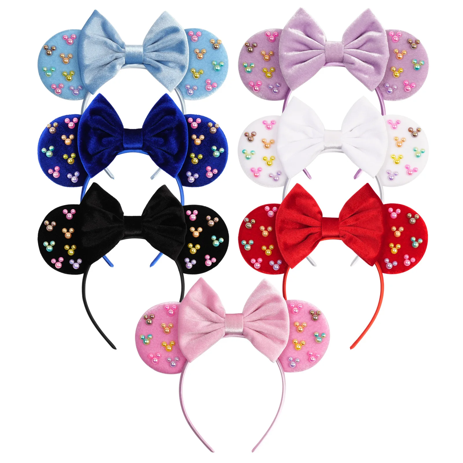 

Colorful pearl Mickey butterfly headband amusement park velvet cute Mickey children's holiday outfit hair accessory headwear