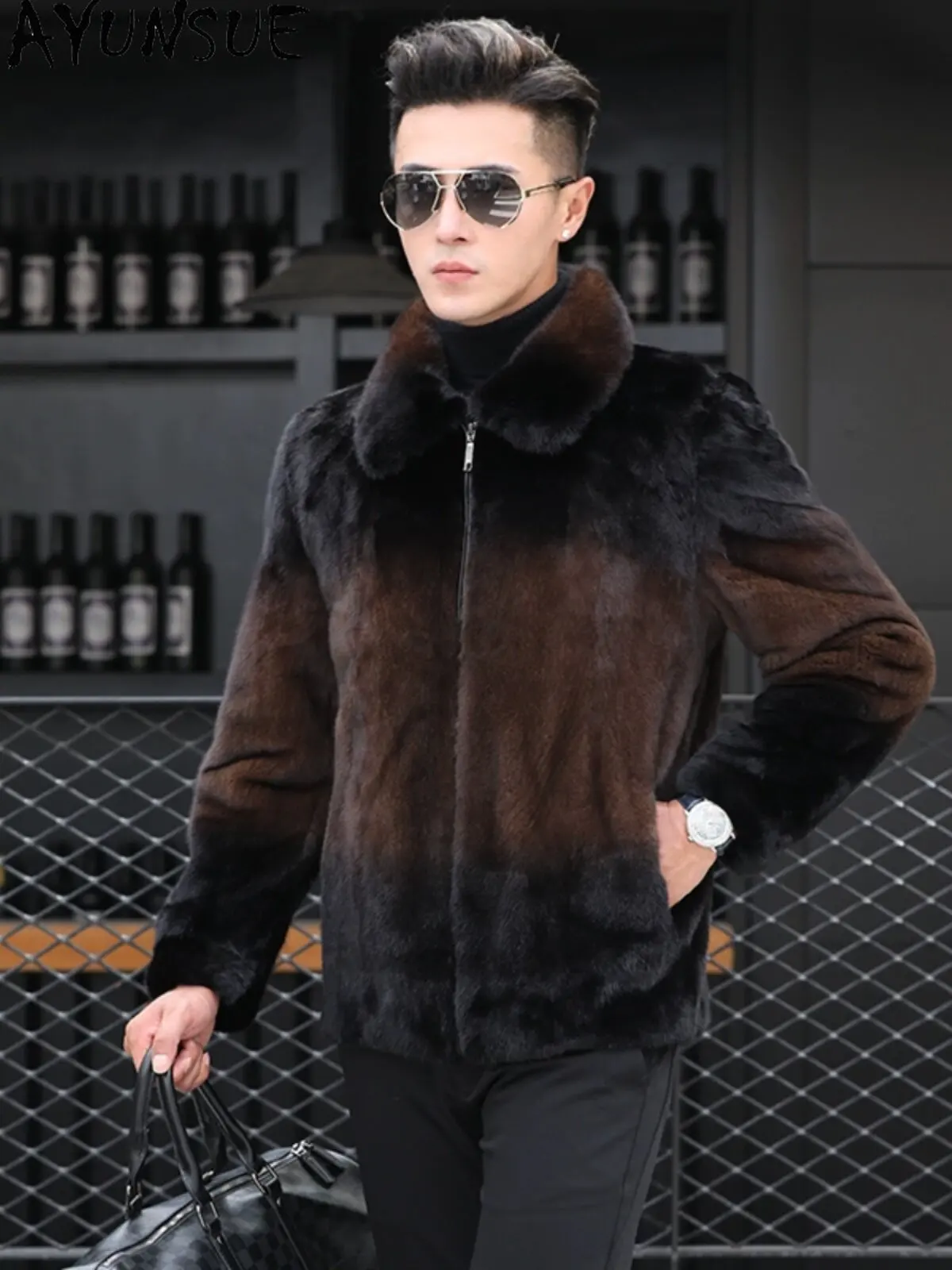 AYUSNUE Natural Mink Coat Men Luxury Clothes Warm Winter Jacket Swan Velvet Whole Mink Real Fur Coats Man S-6XL Мех Натуральный
