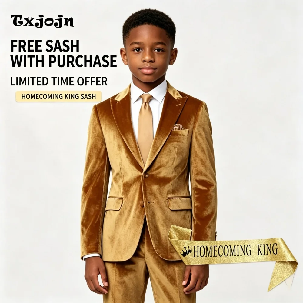 Homecoming Formal Boys Suit Tailored Size Tuxedos 2-piece Set Velvet Jacket Double Button Blazer Pants for Wedding Party