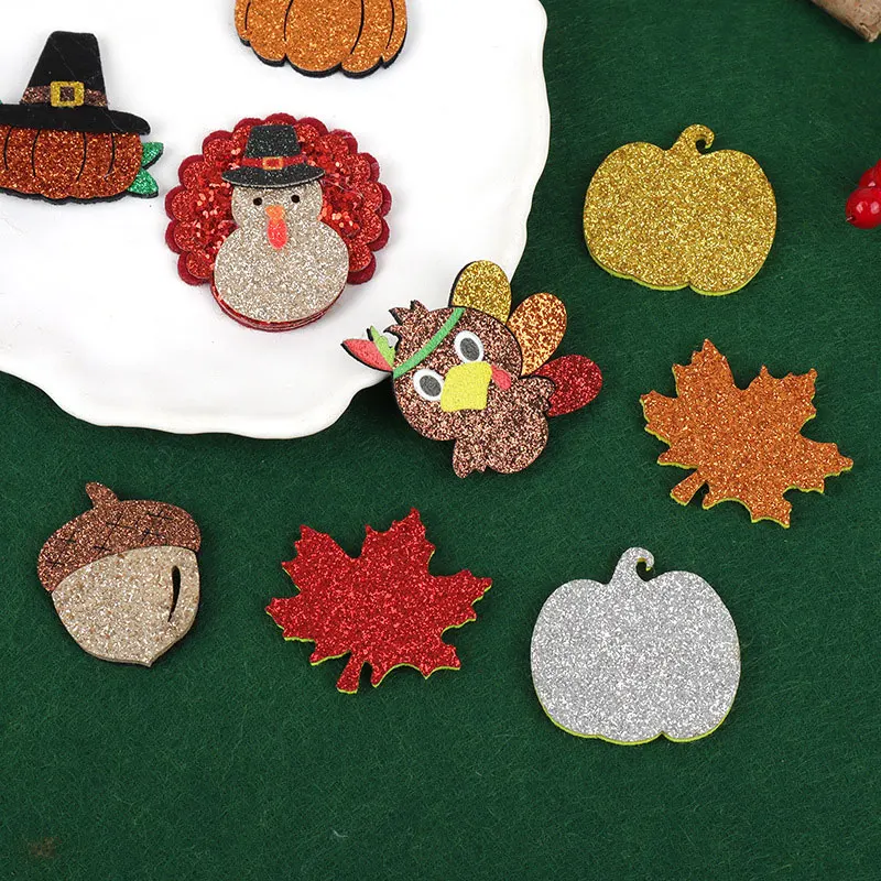 200 Stück Thanksgiving DIY Handgemachtes Zubehör-Set Truthahn Kürbis Ahornblatt Kopfschmuck Dekorationen Kleidung Hut Kühlschrankmagnete Cra – Detail 1