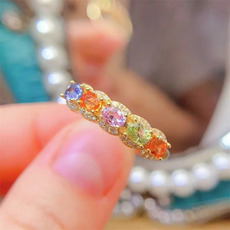 

Natural Colorful Yellow Green Sapphire Wedding Ring for Women 925 Sterling Silver Yellow Gold Jewelry Gift with Certificate