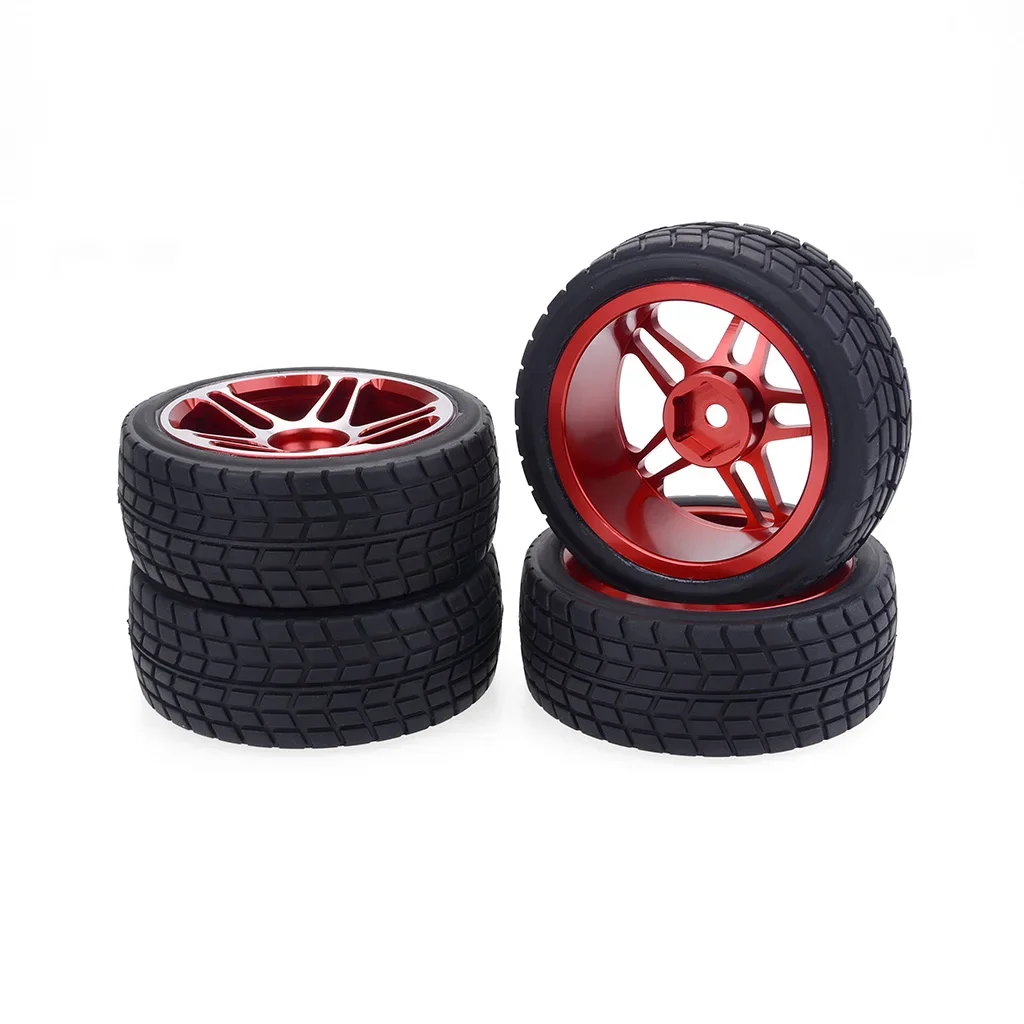 B-M 4Pcs 1/10 on Road Car Tourning Car Rubber Tires & Metal Wheel Rim for HSP HPI Losi LRP RC Drift Car Accessories