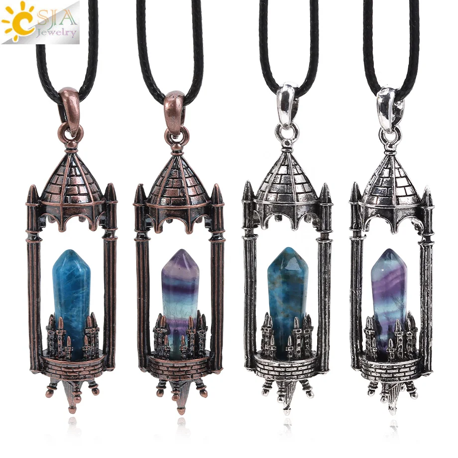 CSJA 1PC Crystal Rocket Launcher Necklace Pendant Natural Stone Fluorite Amazonite DIY Jewelry for Women Men Accessories H859