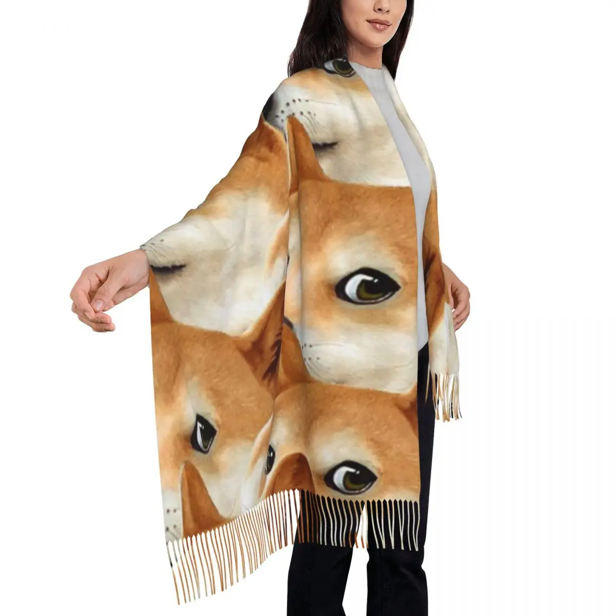Doge Shiba Inu Memes Scarf Tassel Scarves Women Soft Warm Shawls and Wraps Long Fall Winter Shawl Wrap #5