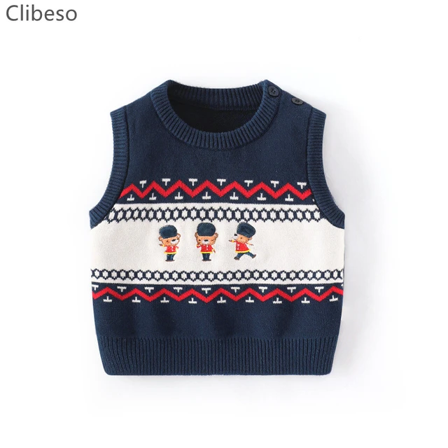 Toddler Boy Soldier Knitted Vest Tops Baby Cartoon Knitwear Children Embroidery Bear Sleeveless Knit Sweater Spring Baby Clothes AliExpress