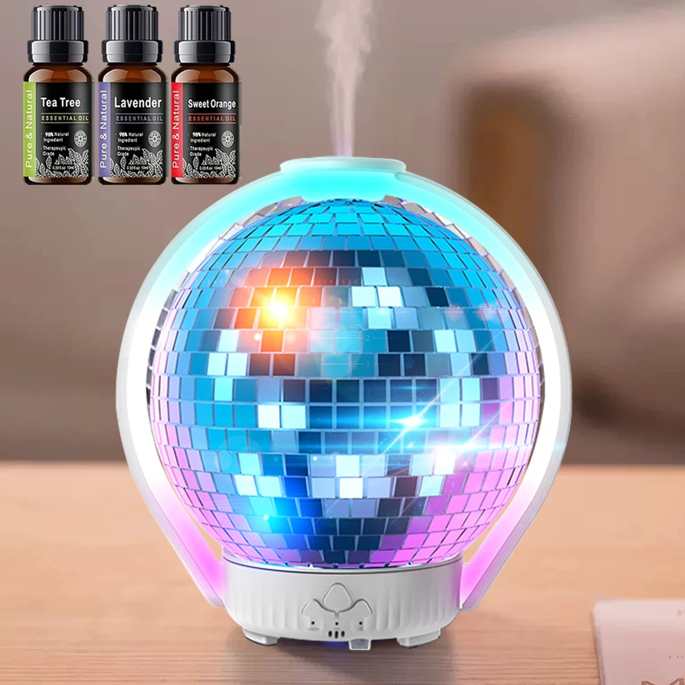 

7-Color LED Humidifier with 3 Bottles Essential Oils 1 Piece Laser Ball Aromatherapy Diffuser for Home & Bedroom Relaxation