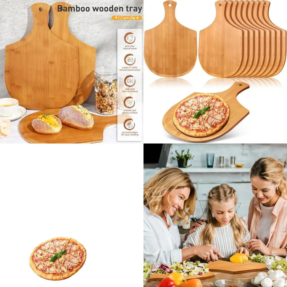 

Набор из 12 бамбуковых кожуров для пиццы, 17 x 12 лет, с подвесной ручкой для использования на кухне.