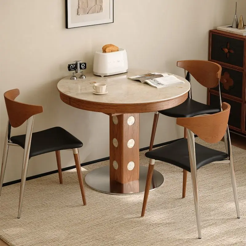

Customizable new home slate telescopic dining table oval folding round table small apartment table and chair combination
