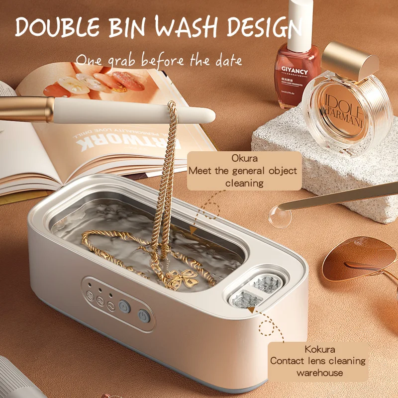 Adjustable High Frequency Ultrasonic Cleaning Machine, Double Bin Vibration for Jewelry, Household Full Cleaner