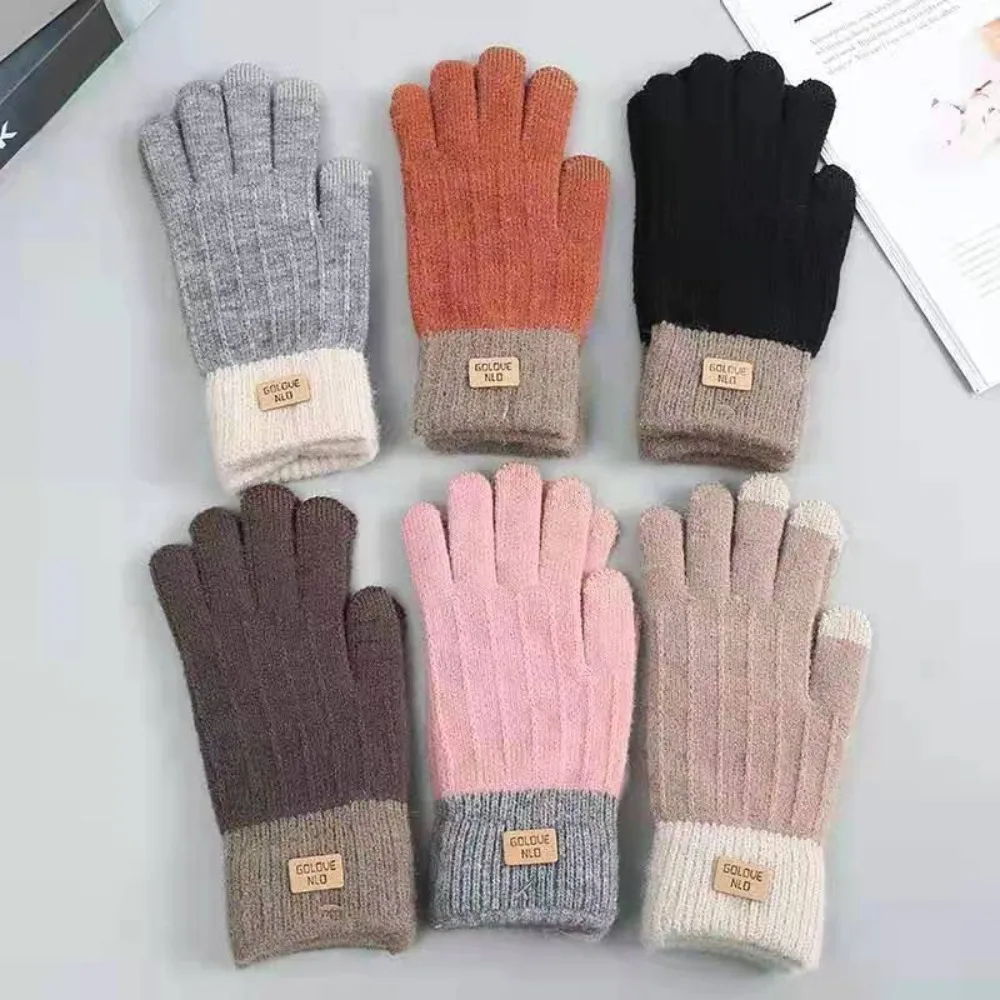 Lässige Touchscreen-Strickhandschuhe, einfarbig, verdickte Winterhandschuhe, rutschfeste warme Fäustlinge für Outdoor-Reiten