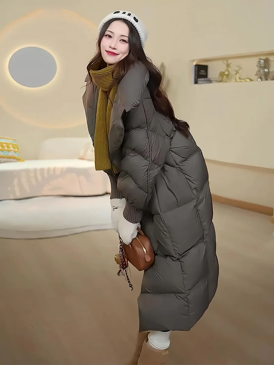 Cappotto invernale da donna in piumino Duet bianco con colletto alla moda, resistente al freddo estremo, da pendolarismo, di media lunghezza