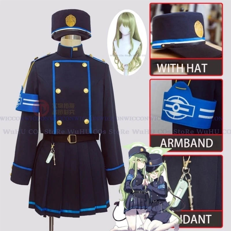 

Game Blue Archive Railway Academy New Student Lovely Uniform Cosplay Costume Halo Wig Hat Women Halloween Carnival Role Play