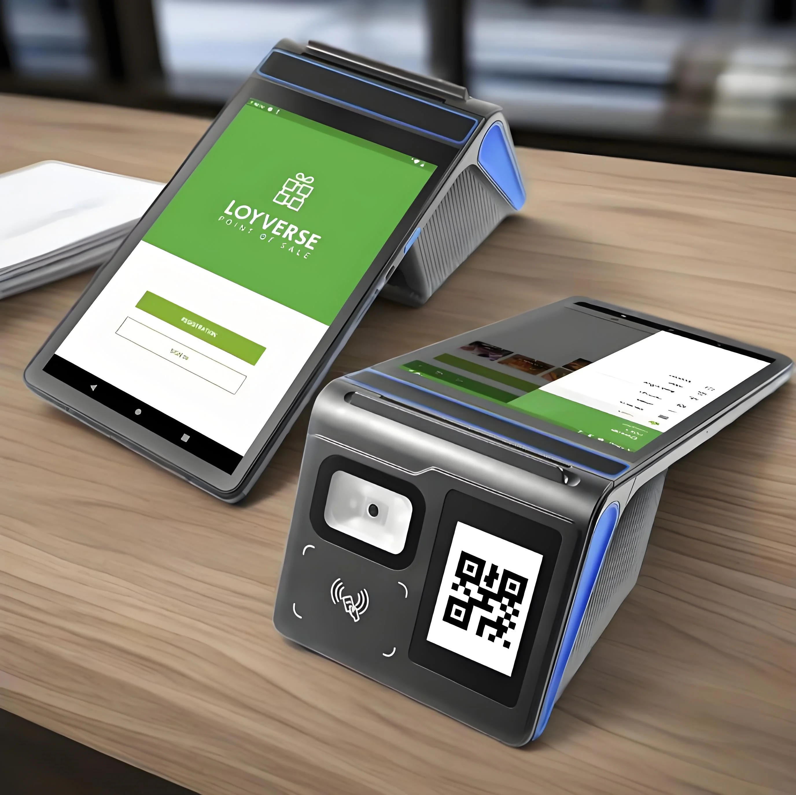 F1-88 سطح المكتب 8 بوصة تعمل باللمس نظام Pos رمز الماسح الضوئي أندرويد 14 محطة سوبر ماركت 80 مللي متر طابعة NFC GMS معتمدة Pos