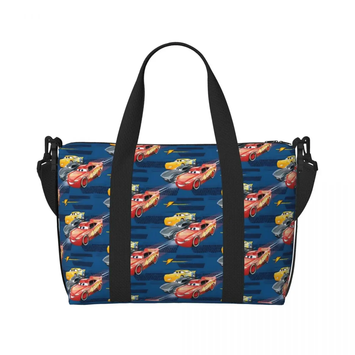 

Custom Lightning McQueen Tote Bag Women Large Capacity Cars Toons Beach Gym Shoulder Travel Bag