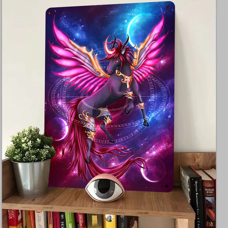 Starry Sky Magic Unicorn Pegasus Metal Wall Art Decor for Living RoomHome Decoration