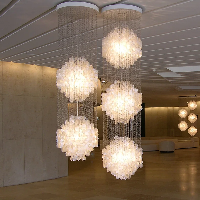 

Creative Fashion Loft Duplex Lobby High Villa Living Room Stairwell Natural Shell Sheet Long Chandelier