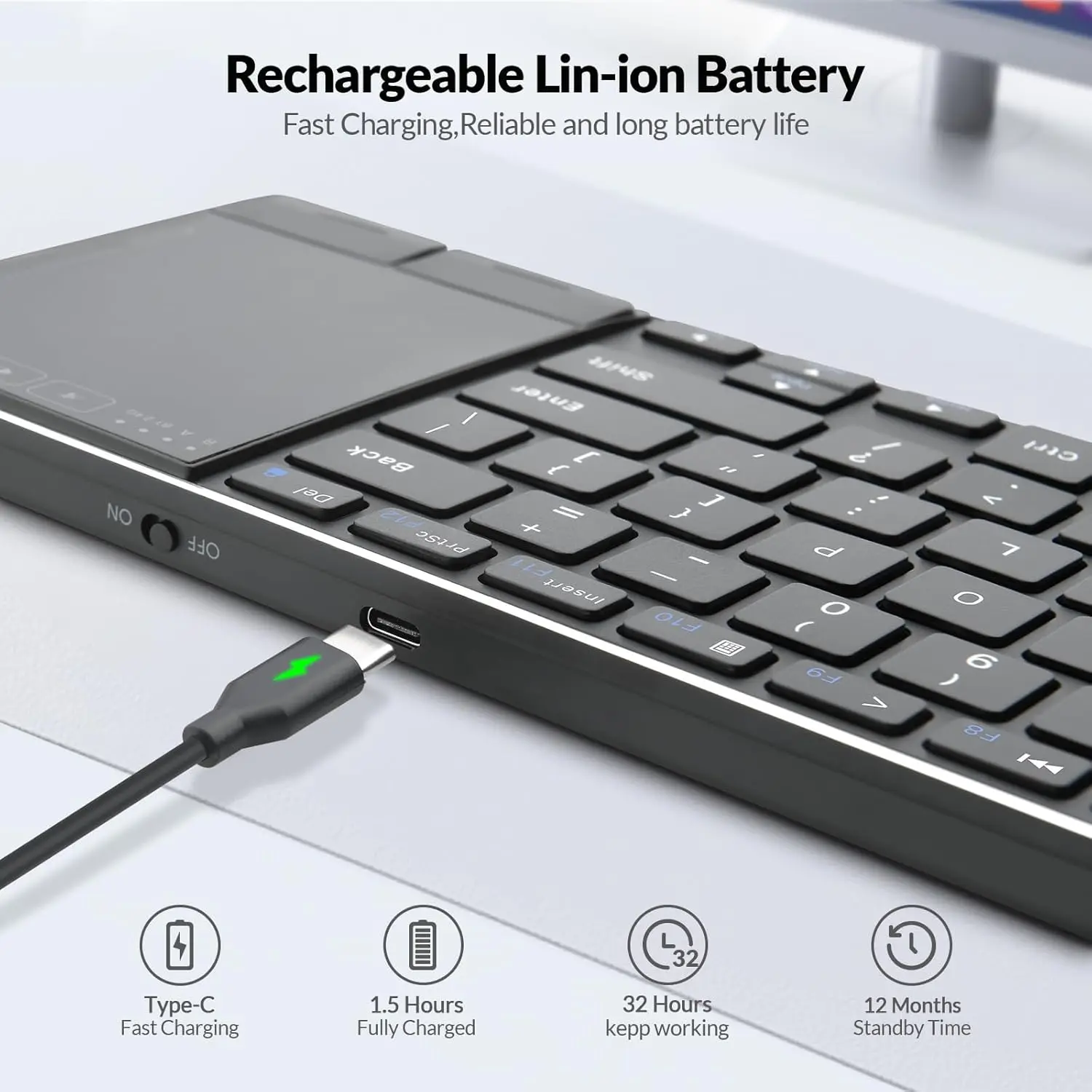 Rii Wireless K22S Bluetooth Keyboard Rechargeable Mini Keyboard with Multi-Touch Touchpad,Compatible PC, Mac, Laptop, Windows