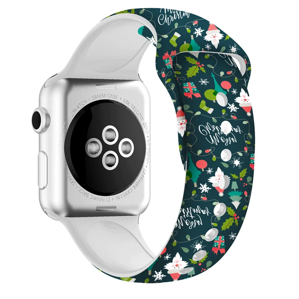 Bracelet de Noël en silicone pour Apple Watch, bracelet de montre de sport, bracelet de ceinture, iWatch Series 3, 4, 5, SE, 6, 7, 44mm, 40mm, 38mm, 42mm, 45mm, 41mm