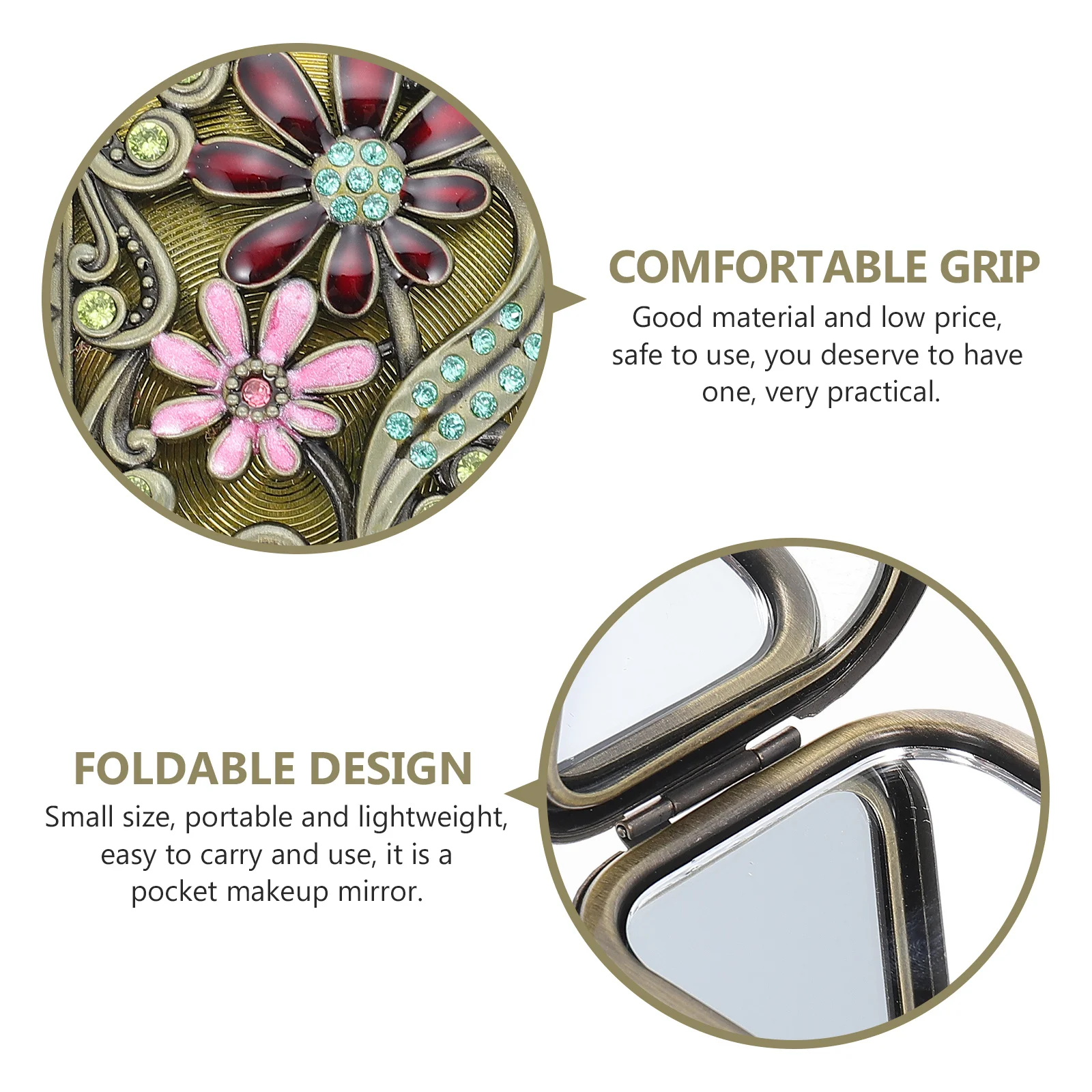 Espelho de maquiagem portátil dobrável de dupla face compacto pequeno espelho de viagem de metal para mulheres menina ferramenta de maquiagem