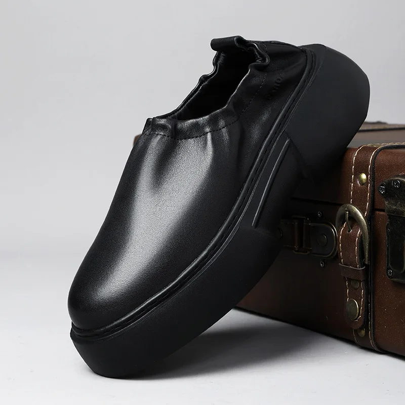 

New foot-fitting soft cowhide men's shoes one-pedal lazy casual thick-soled breathable loafers