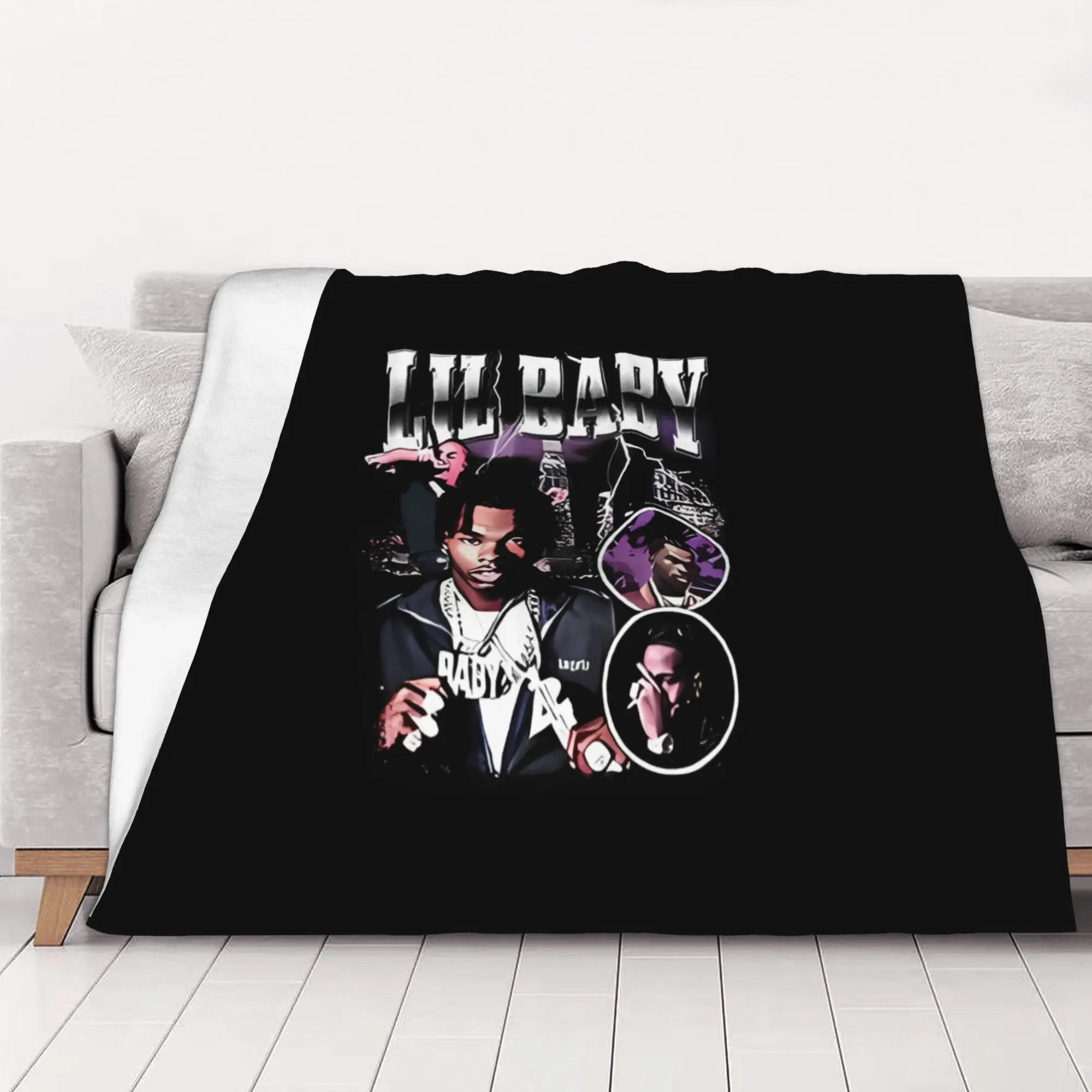 1PC home Cutecore Lil Rap Collage Hip Hop Rapper Lil Baby Blanket Super Cosy Plush Home Living Room Sofa halloween