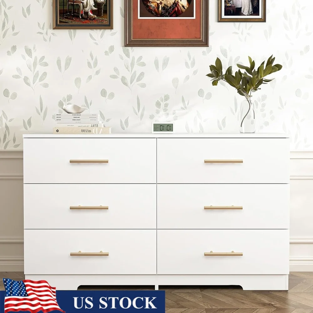 6-Drawer Dresser with Deep Drawers Elegant Gold Handles Bedroom Living Room Home Office Easy Assembly Stylish Storage Solution