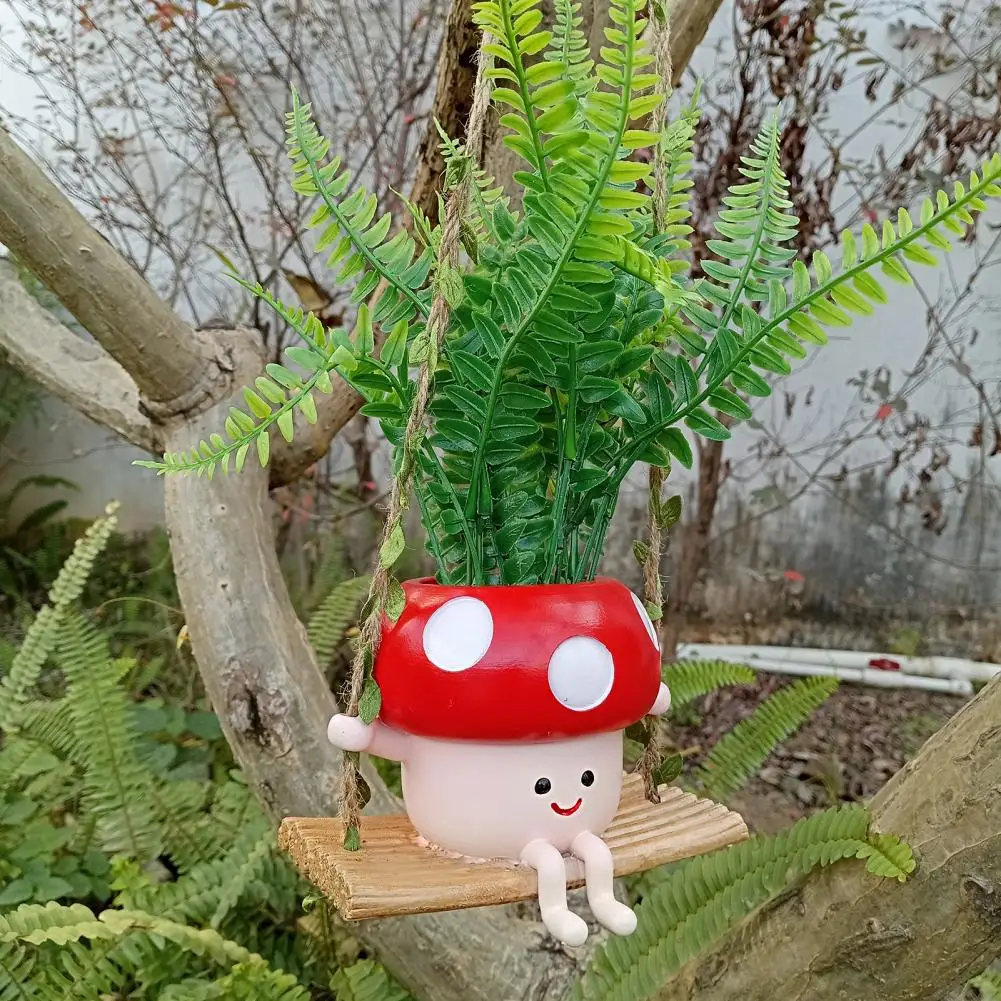 Mushroom Swing Pot Vivid Mushroom Planter Swing Mushroom Hanging Planter Resin Flower Pot with Drainage Hole Cute Small