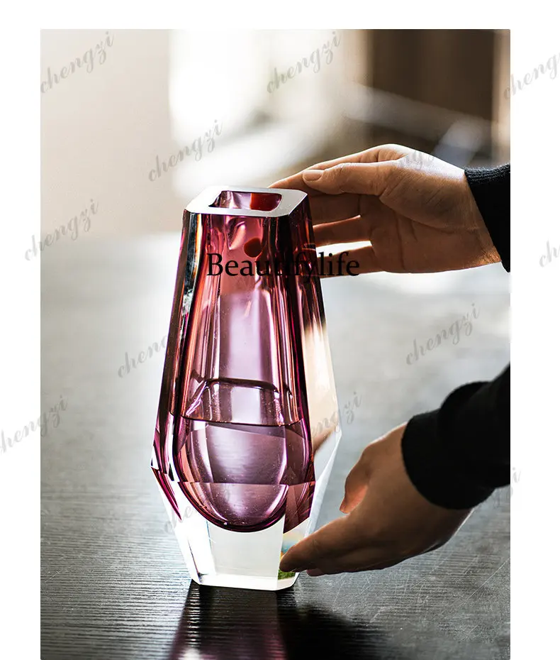 Vase, light luxury, high-end entrance, high-end thickened glass, living room art flower ware