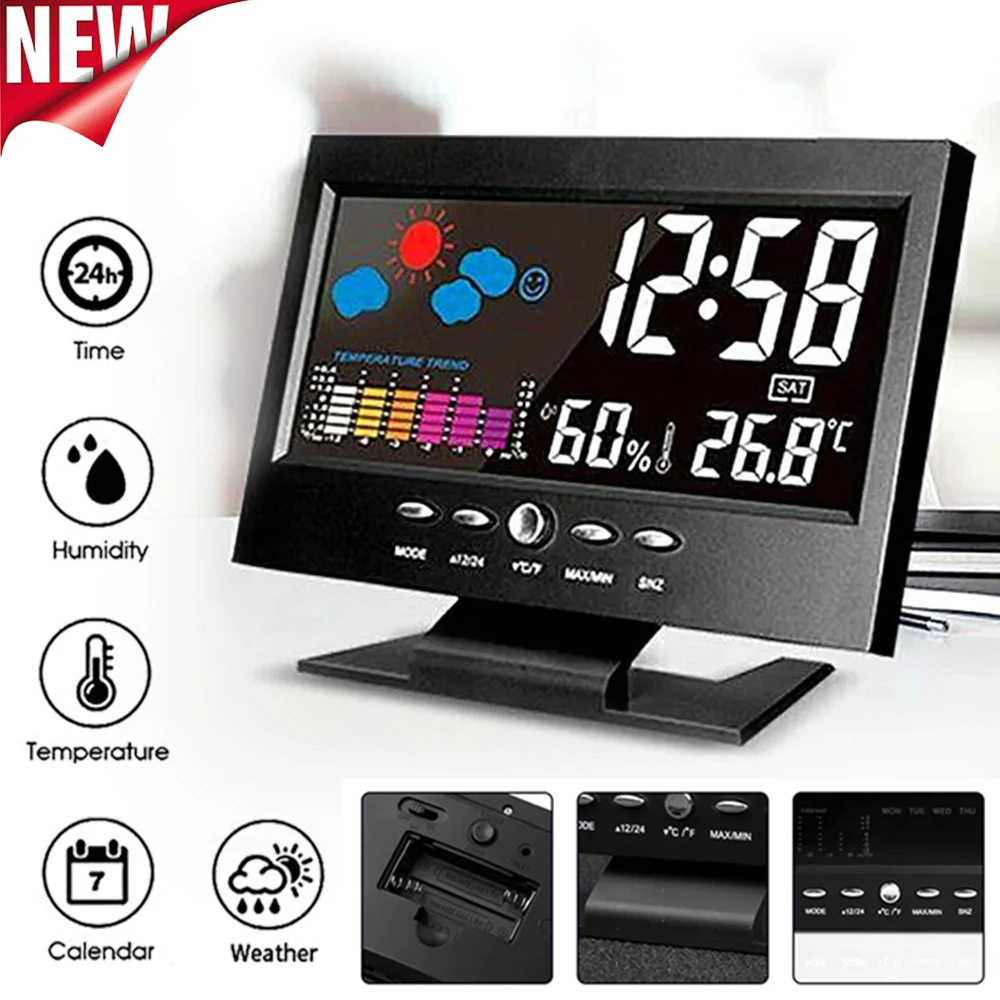 Multifunktionale 5-in-1-Meteorologische Station, Wetter, Temperatur, Luftfeuchtigkeit, Zeit, Kalender