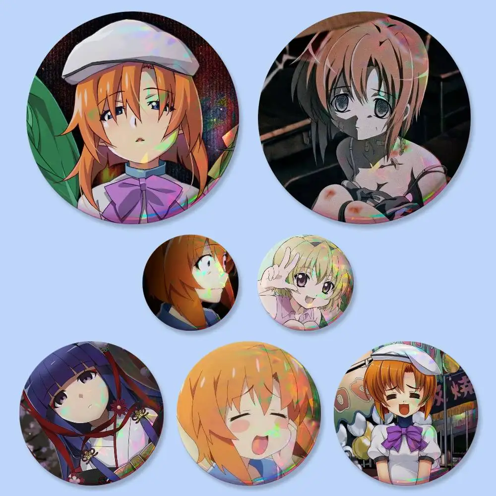 1 Stück Klassische Kawaii Anime Higurashi When They Cry Abzeichen 25 32 44 75 mm Runde Cosplay-Pins Taschendekoration Geschenke für Freunde Brosche Souvenir