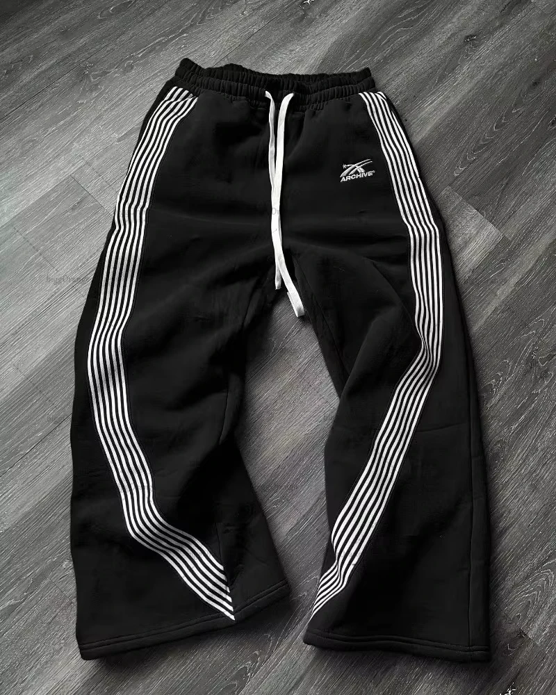 Y2k Gray Casual Pants Vintage Functional Tactical Men's Women's Premium Jogging Wide Leg Pants Drawstring Streetwear Sweatpants