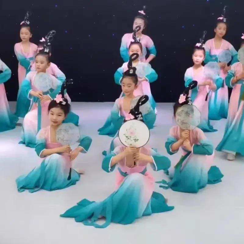 

Chinese costume hanfu new children's classical stage costumes umbrella dance ethnic girls Yangko clothing fan dance